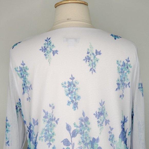 Croft & Barrow Blue Green White Watercolor Floral Striped Feminine Top NWT XL - Picture 7 of 14